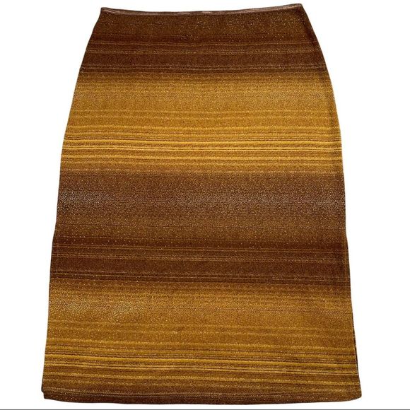 Agaci too size small vintage gold brown stretchy stripe sparkly skirt side slits - Picture 1 of 8